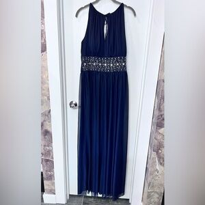 Jessica Howard Beaded Halter Evening Gown - Color Navy - Sz 12 NWT